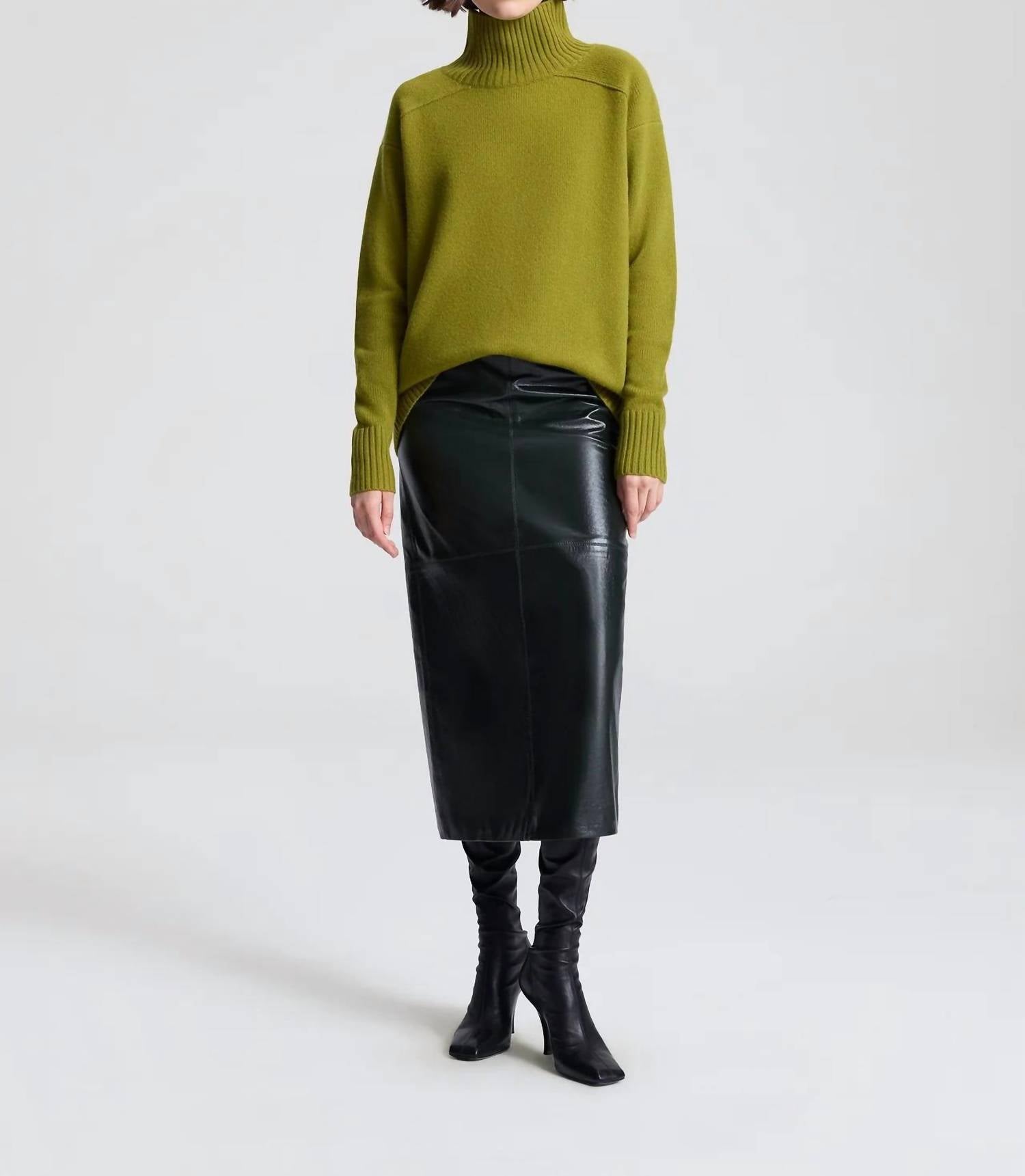A.L.C. - Marta Glossy Leather Midi Skirt