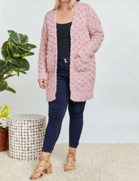 Davi & Dani - Fringe Long Sleeve Knit Loose Fit Cardigan - Plus