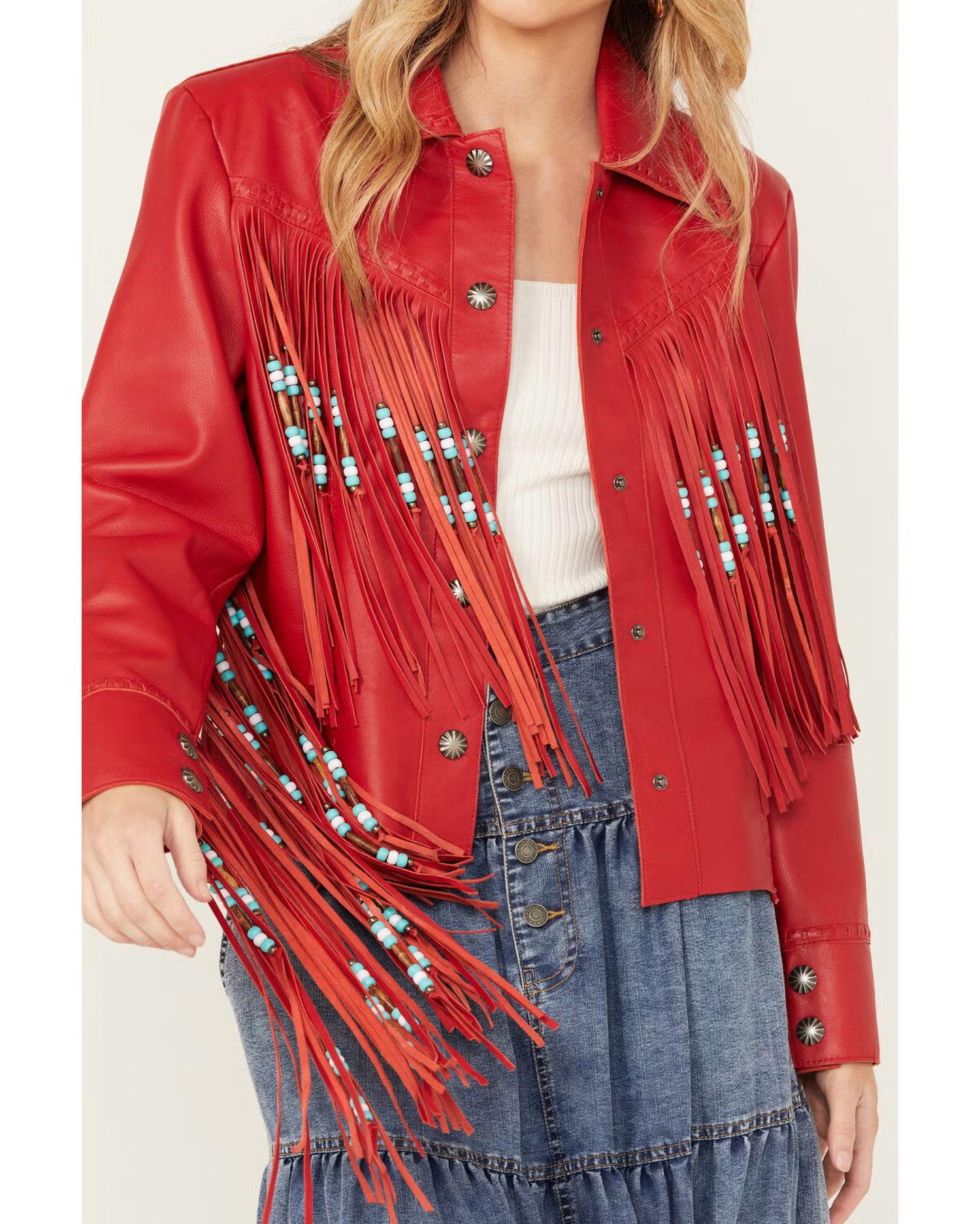 Cripple Creek - Women's Leather Beaded Fringe Jacket