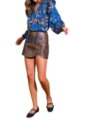 Flying Tomato - Liz Ikat Print Ruffle Sleeve Blouse