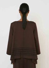 Meimeij - Open Neck Flowy Laser Cut Trim Top