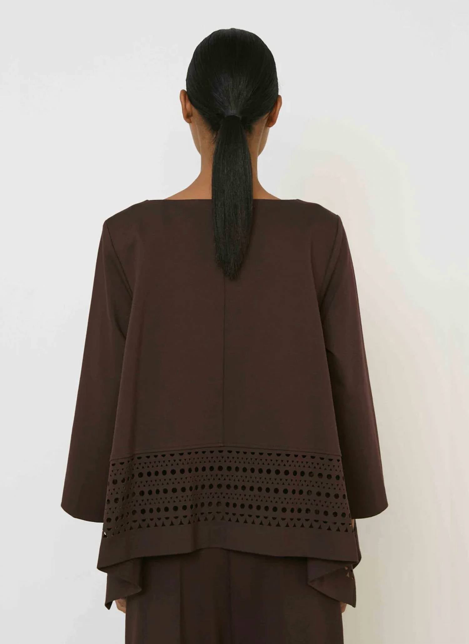 Meimeij - Open Neck Flowy Laser Cut Trim Top