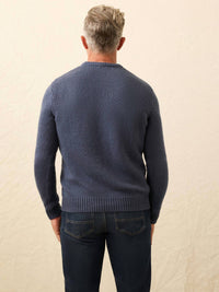 Faherty Heirloom Crew Sweater in navy torch - men's sweater - detail view