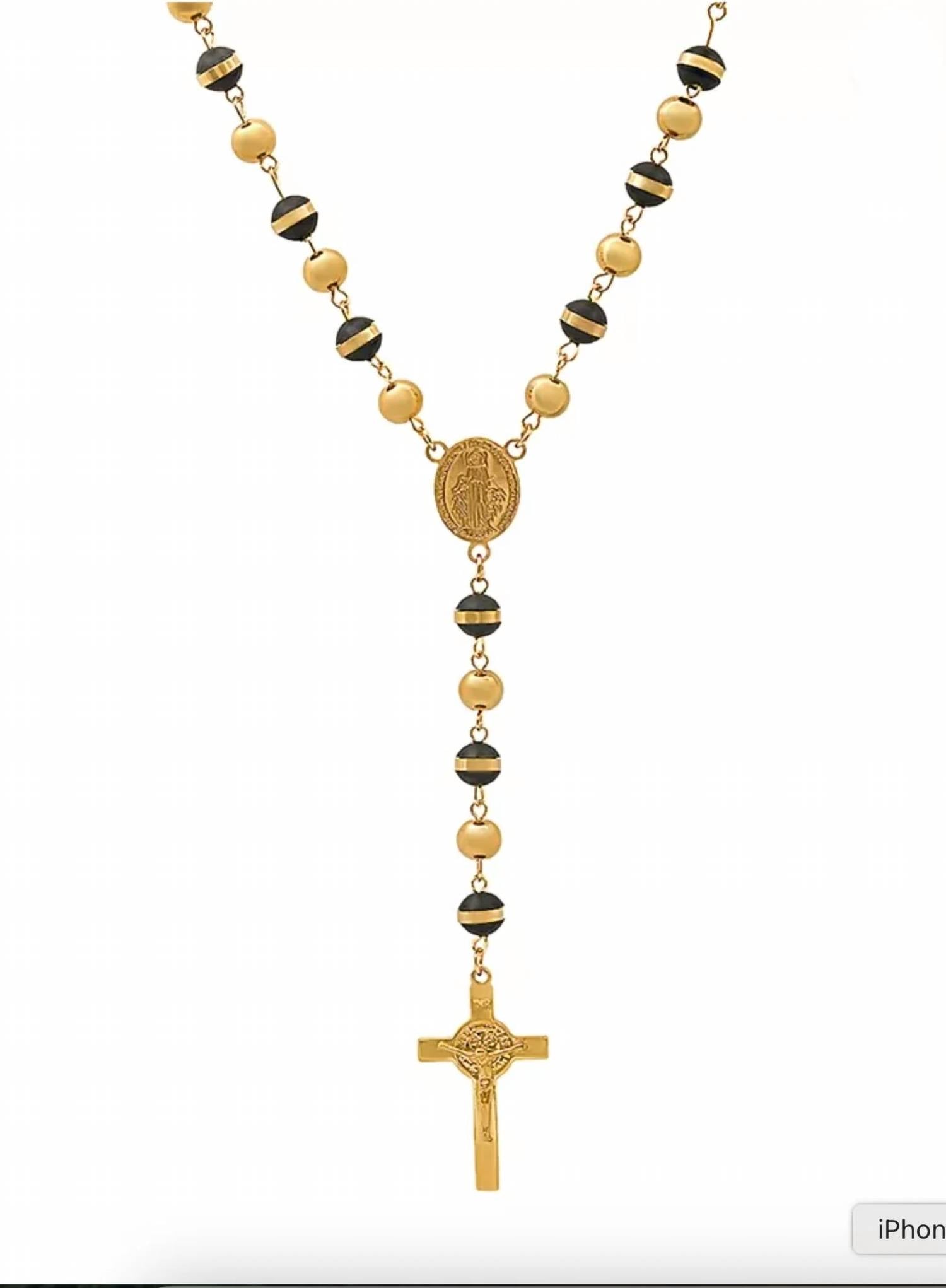 Steeltime - Men's Stainless Steel Prayer Rosary 28" Lariat Necklace
