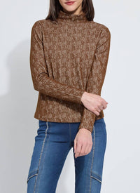 Lysse Carter Textured Long Sleeve Turtleneck in robust brown lysse 23 3695 m3 in rob brown - women's long sleeve top