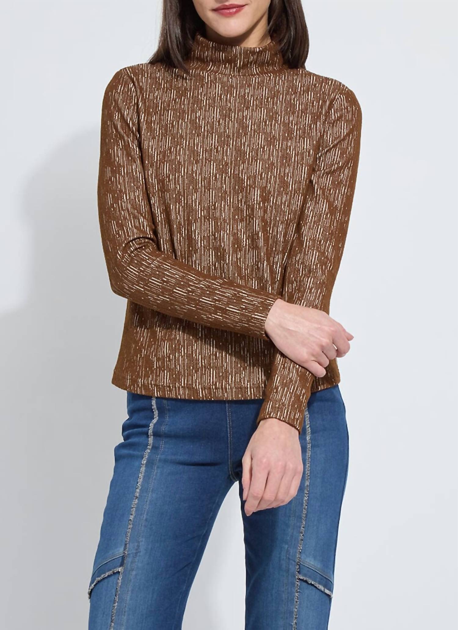Lysse Carter Textured Long Sleeve Turtleneck in robust brown lysse 23 3695 m3 in rob brown - women's long sleeve top