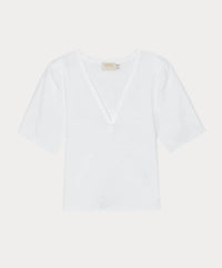 Nation LTD Joelene V Neck Short Sleeve Top in white - women's t-shirt - detail view