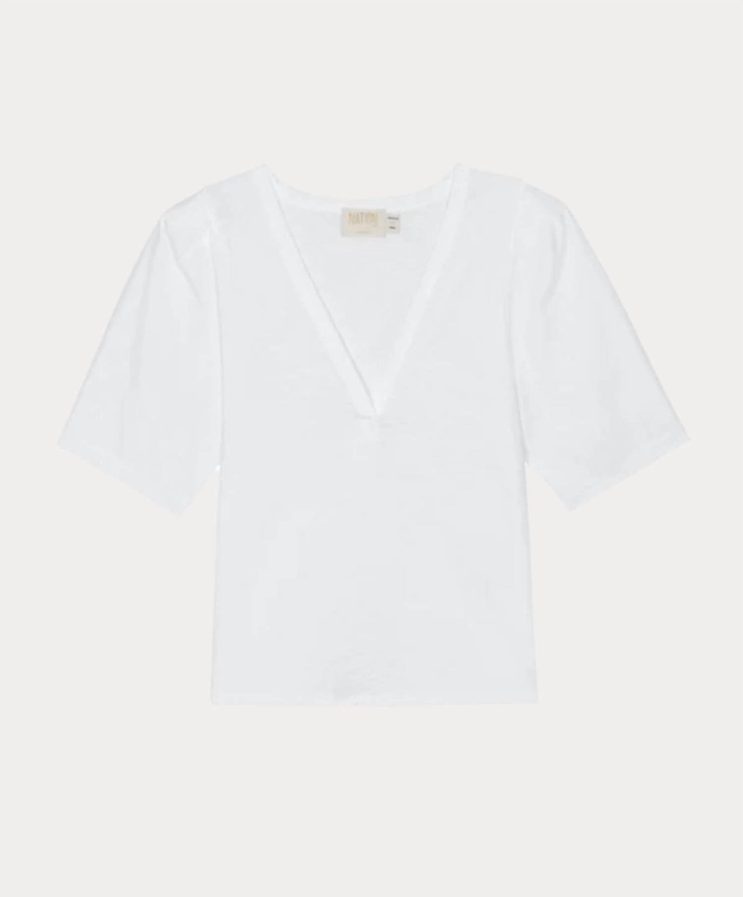 Nation LTD Joelene V Neck Short Sleeve Top in white - women's t-shirt - detail view