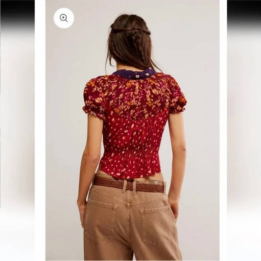 Free People - RED FLORAL BELLA BLOUSE