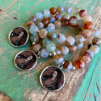 Love and Honor Jesus Women's Agate Beaded Guadalupe Medal Bracelet in multi - women's jewelry - detail view
