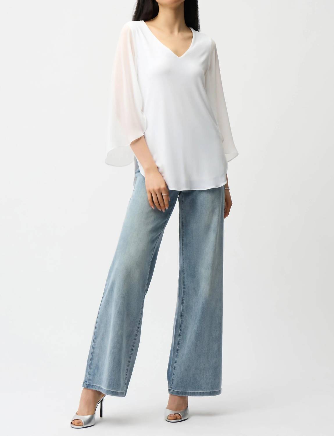 Joseph Ribkoff - Silky Knit Straight Tunic With Chiffon Tulip Sleeves