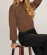 She + Sky - Long Sleeve Mock Neck Sweater Top