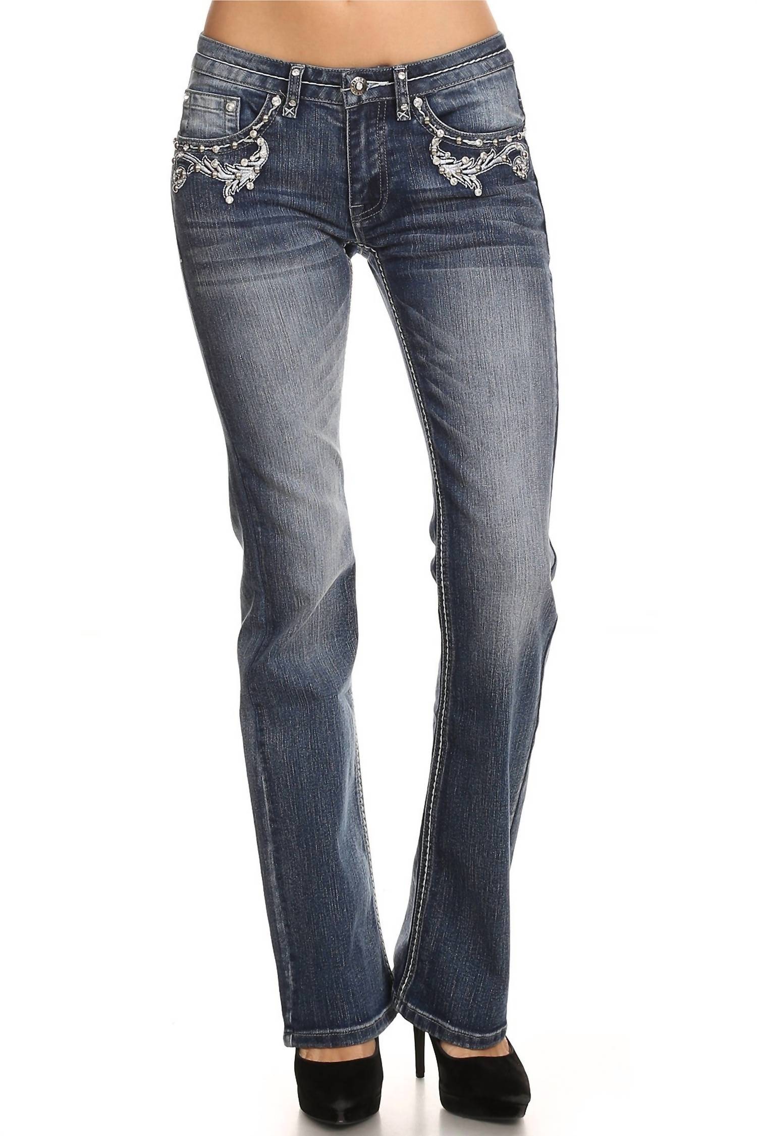 Bus Stop - Naughty Denim with Skull Pockets