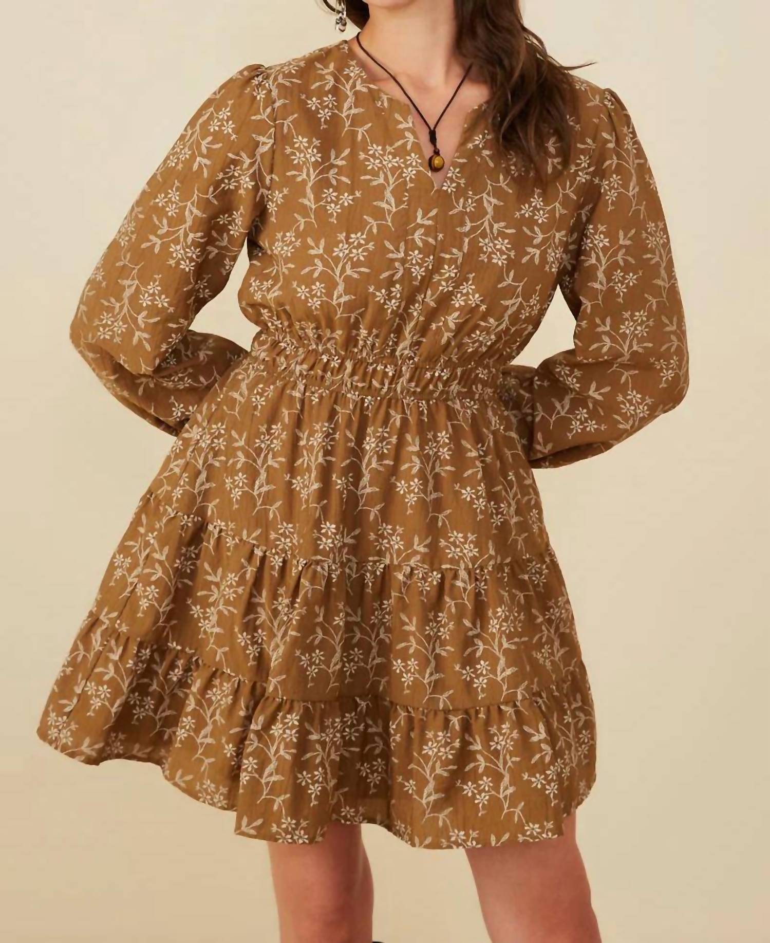 Hayden La - Notch Detail Floral Embroidered Dress