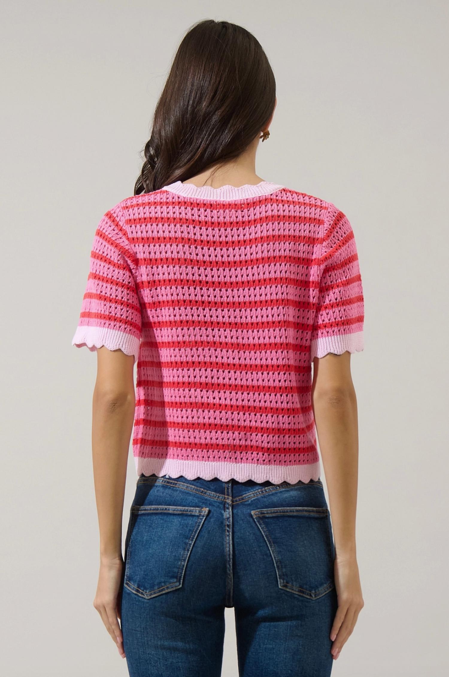 Sugarlips - Clarie Stripe Crochet Sweater Top