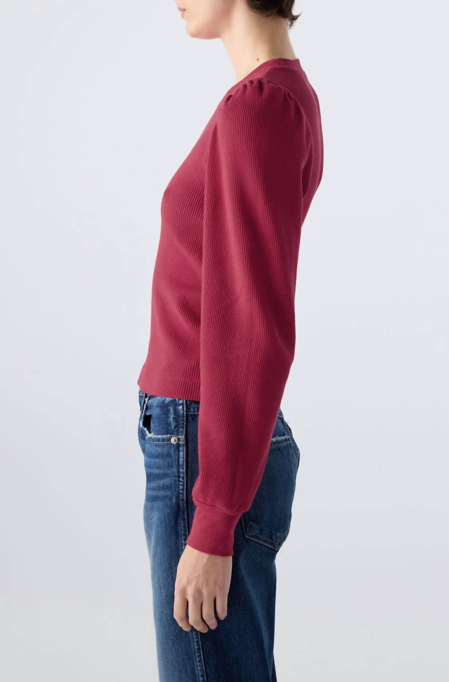 AMO Girly Thermal Top in pinot - women's long sleeve top - alternate view