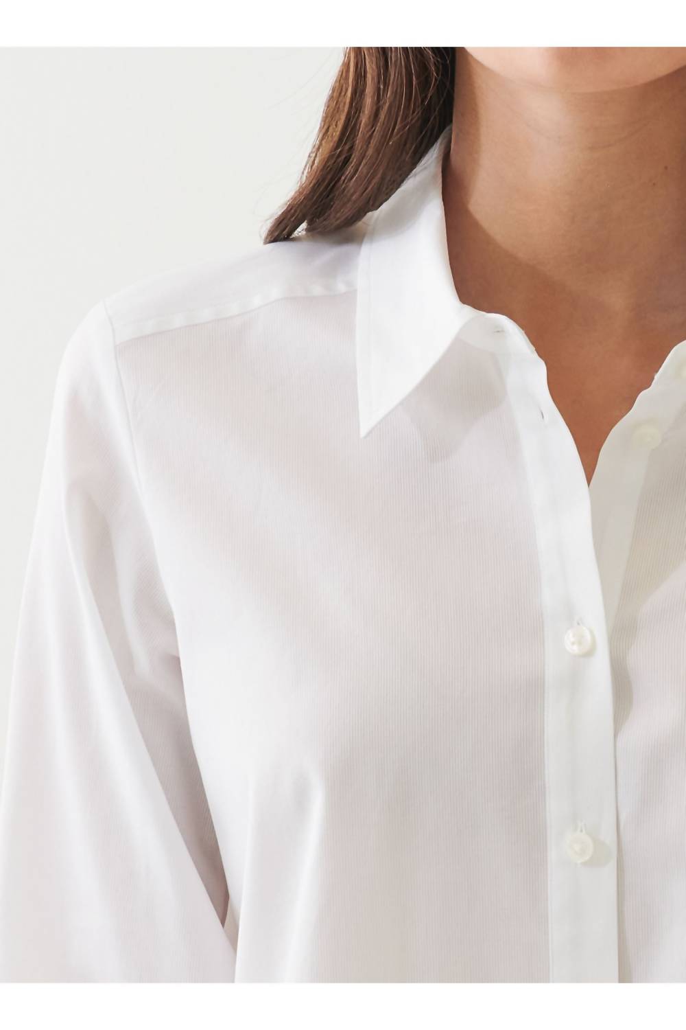 Patrick Assaraf Long Sleeve Cotton Pinstripe Essential Shirt in white - women's shirt - detail view