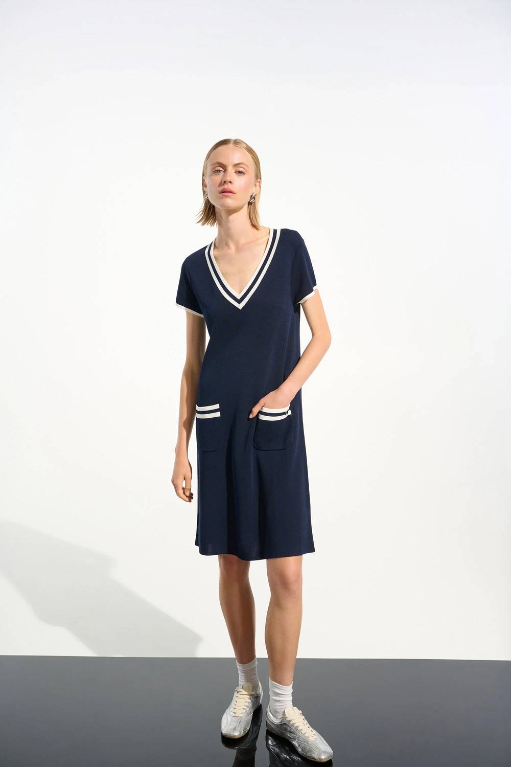 Joseph Ribkoff - Viscose Knit A-line Dress With Rib Trim