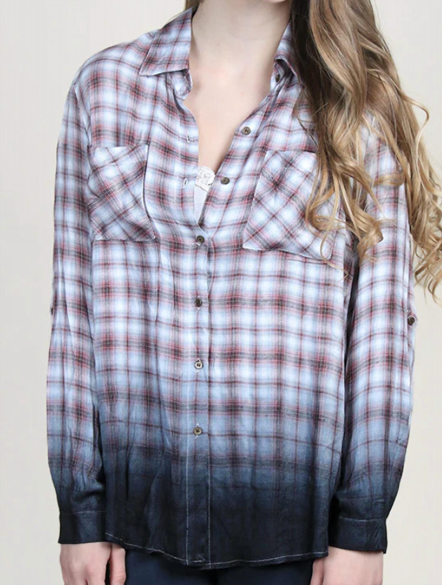 Grace + Emma Slay The Day Ombré Flannel Top in multi - women's shirt - detail view