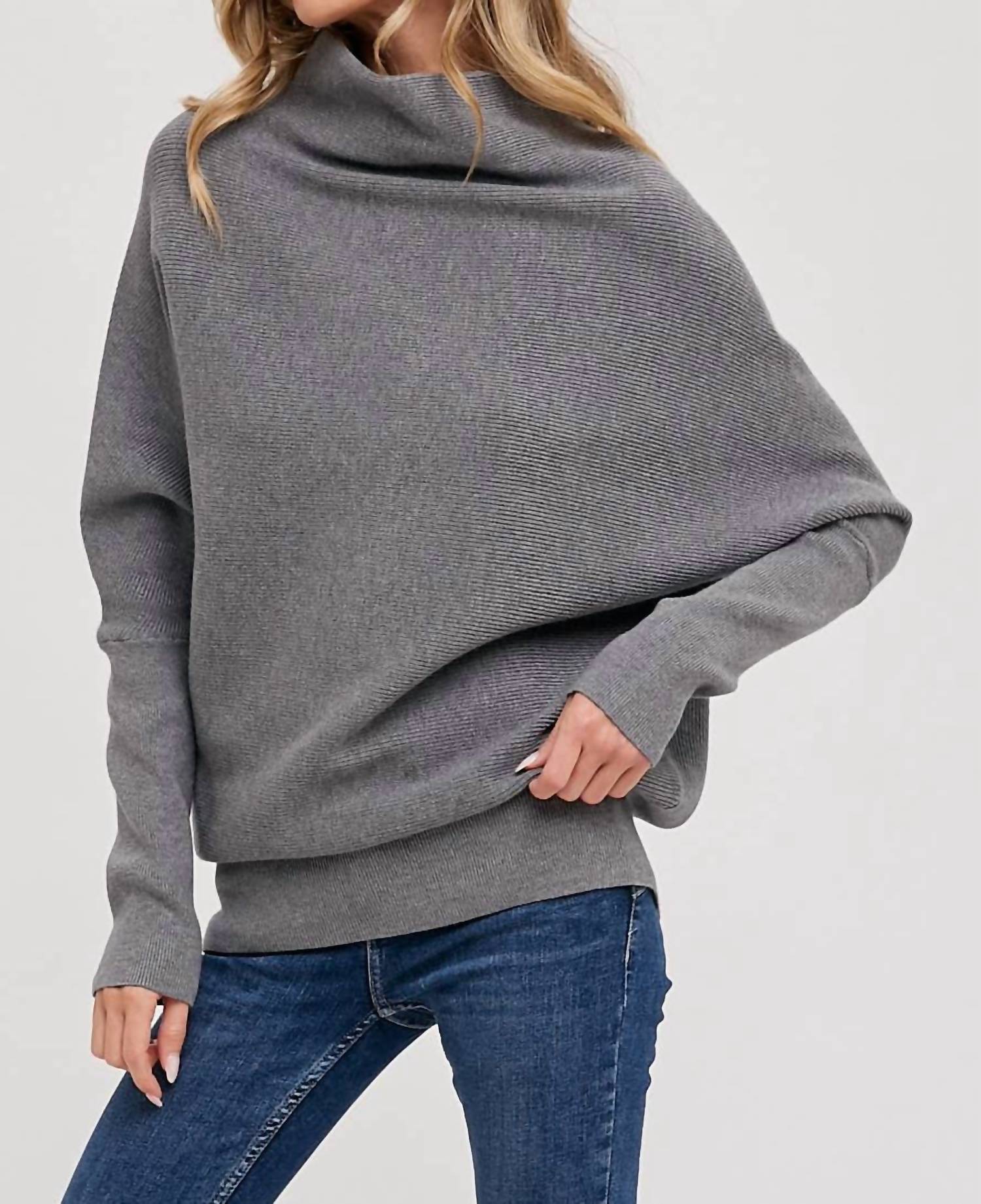 Bluivy - Slouch Neck Dolman Sleeved Pullover