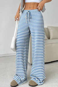 Ninexis - Summer Striped Wide Leg Drawstring Pants