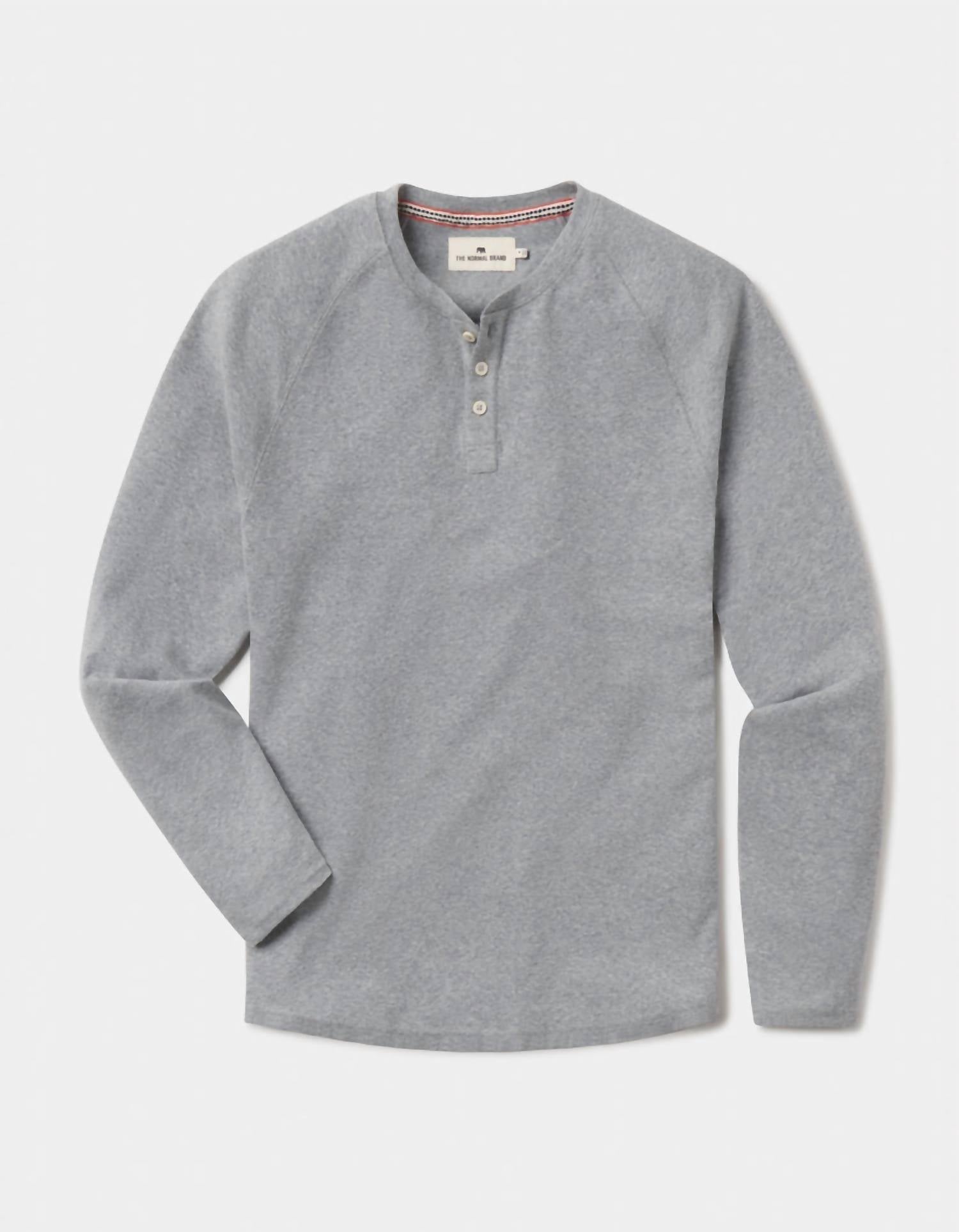 The Normal Brand Puremeso Everyday Henley Tee in athletic grey - men's long sleeve top - view 5