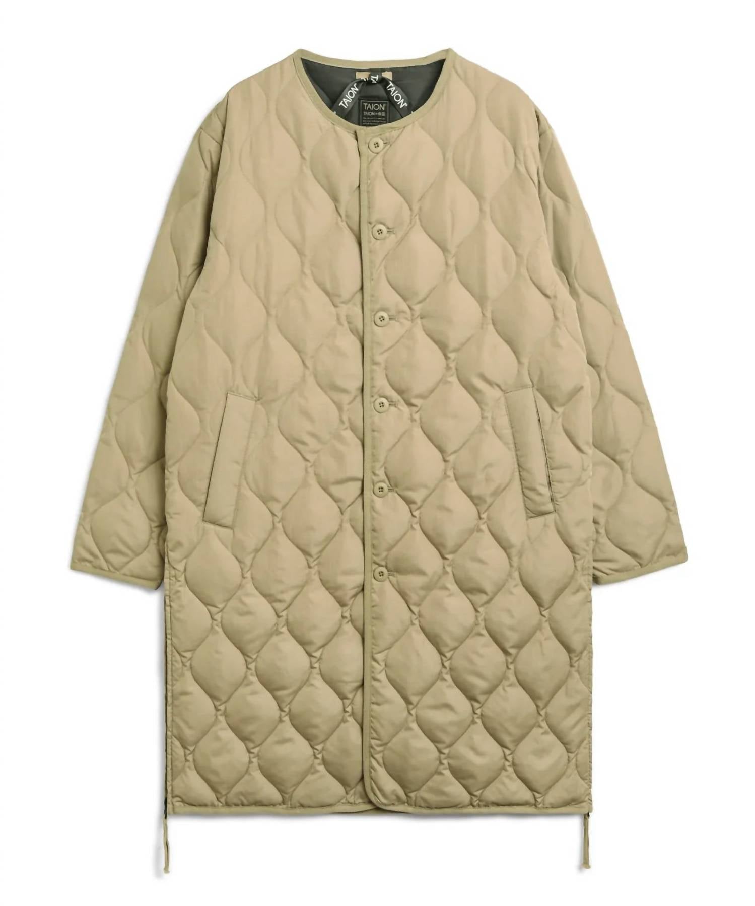 Taion - Women's Military Crew Neck Down Long Jacket