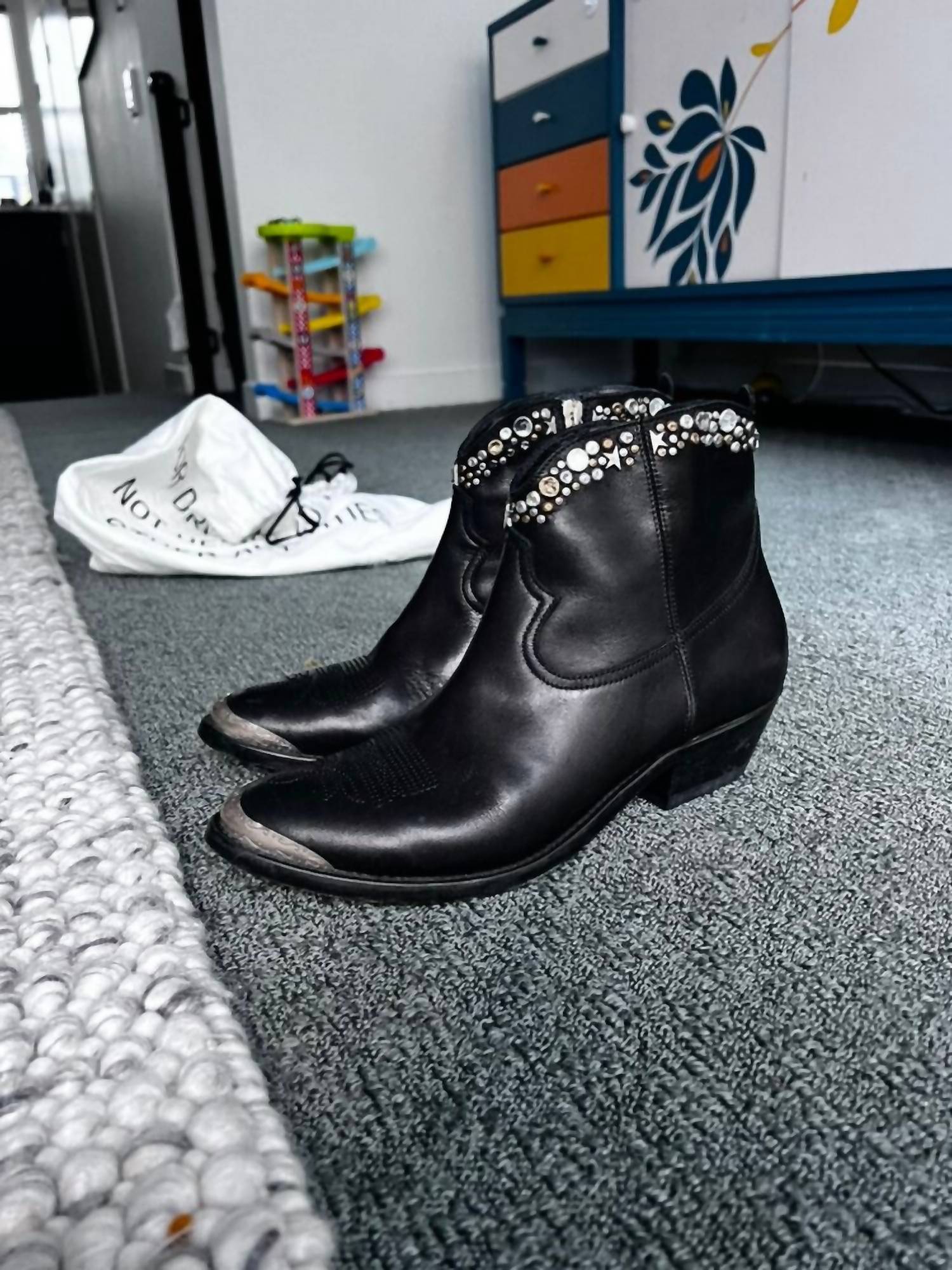 GOLDEN GOOSE Women's Young Leather Western Ankle Boots in black - women's shoe - alternate view