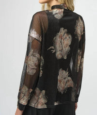 Joseph Ribkoff - Knit Foiled V-neck 3/4 Cuffed Sleeves Top