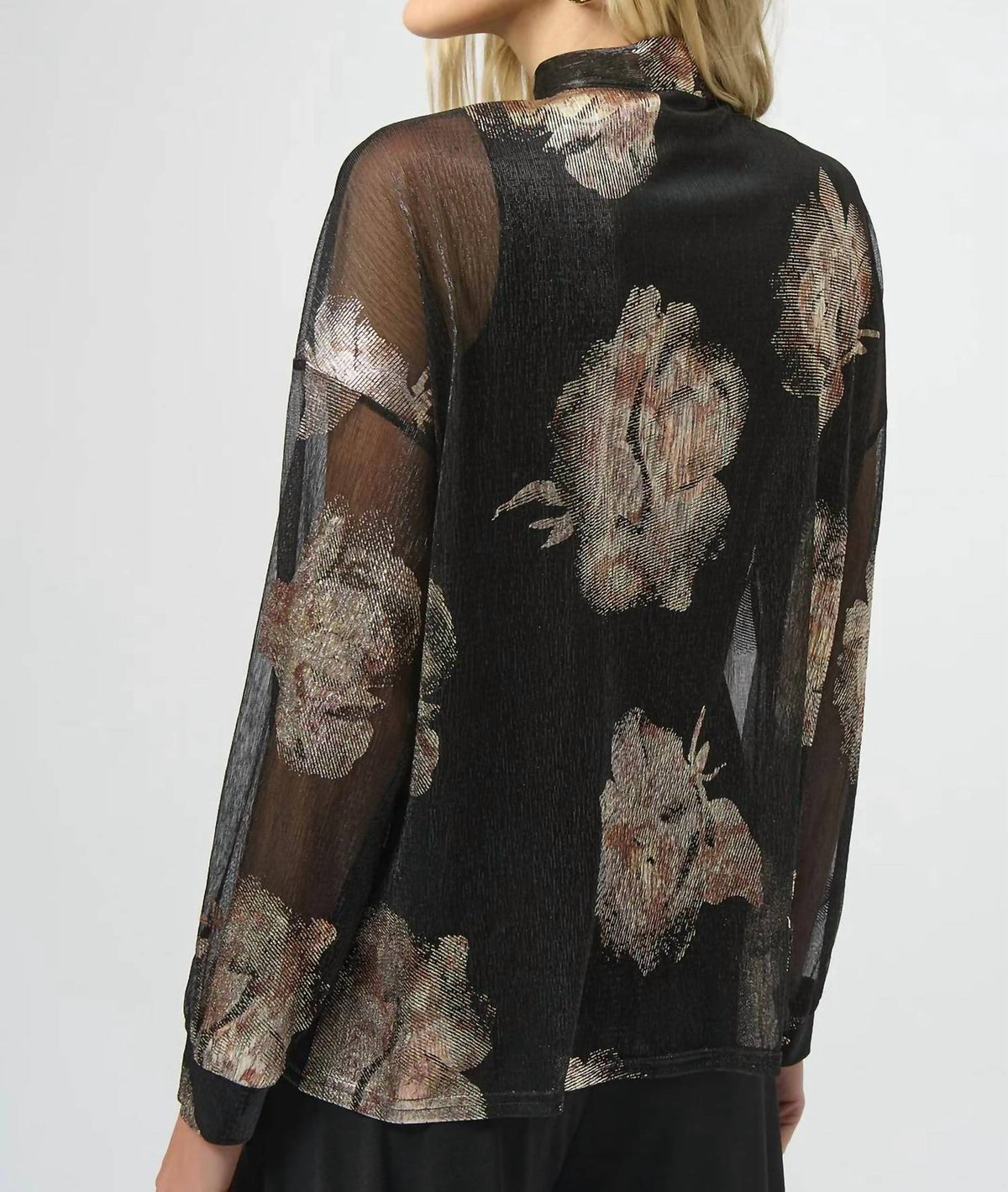 Joseph Ribkoff - Knit Foiled V-neck 3/4 Cuffed Sleeves Top
