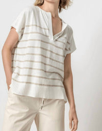 Lilla P - Striped Split Neck Tunic Top