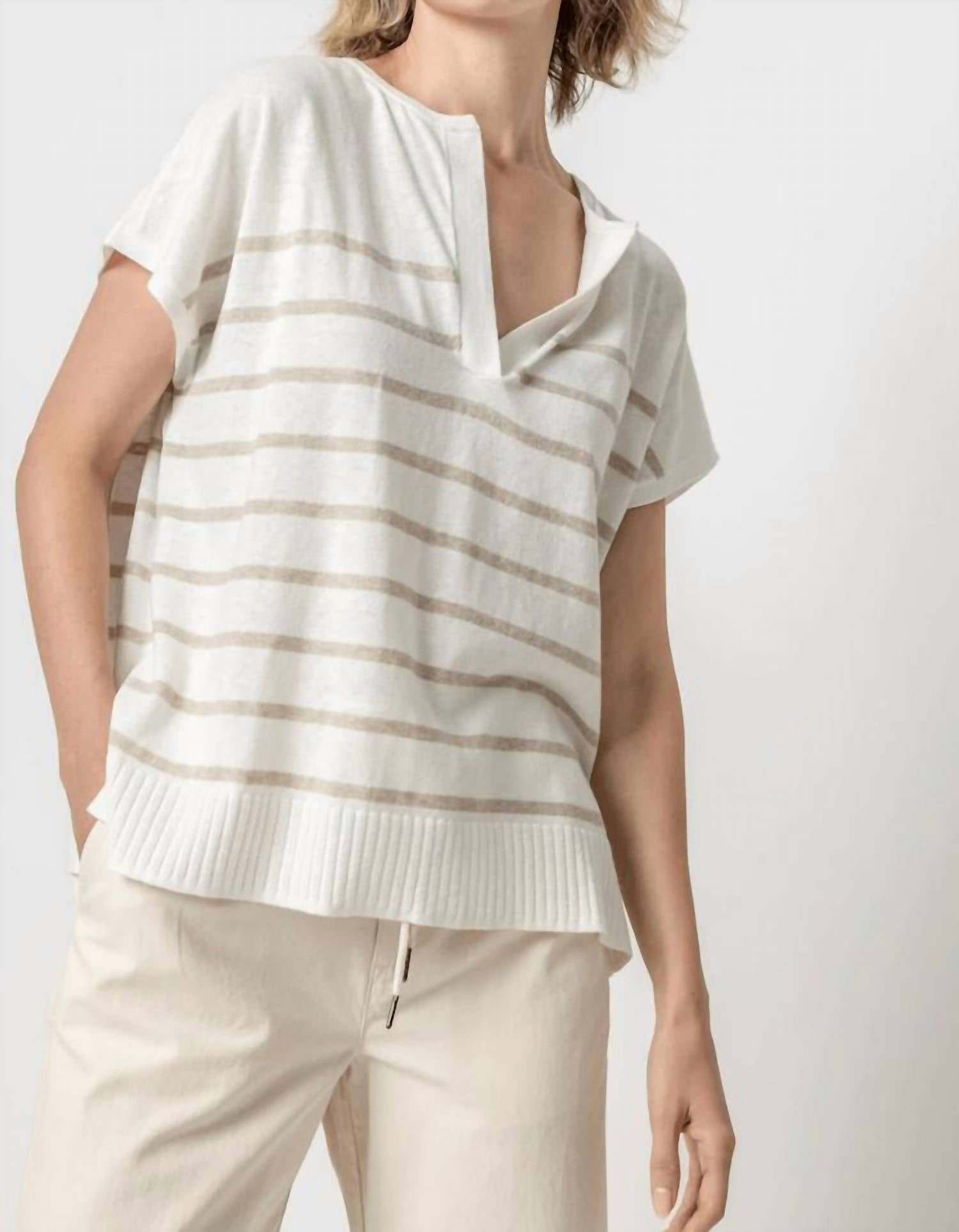 Lilla P - Striped Split Neck Tunic Top