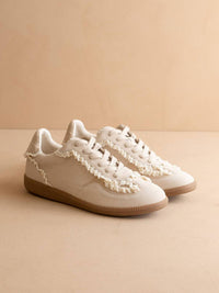 OASIS SOCIETY Women's April Lace Trimmed Retro Sneaker in creme - women's sneaker - detail view