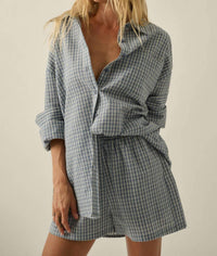 PROMESA Plaid Textured Seersucker Wide-leg Pocket Shorts in chambray - women's shorts - view 4