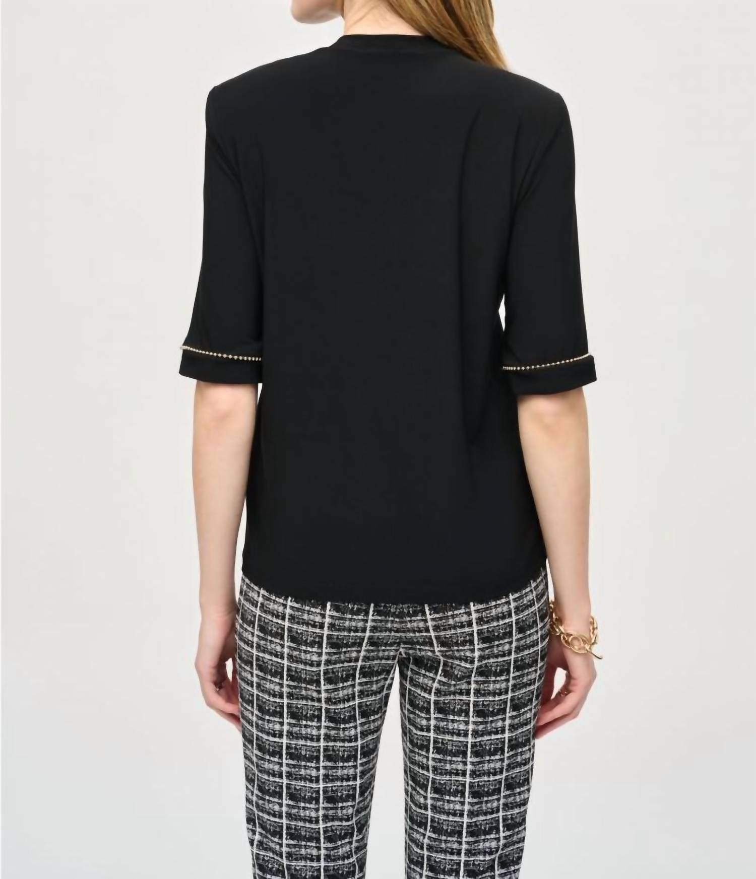 Joseph Ribkoff - Ball Link Chain Trim Short Sleeve Top