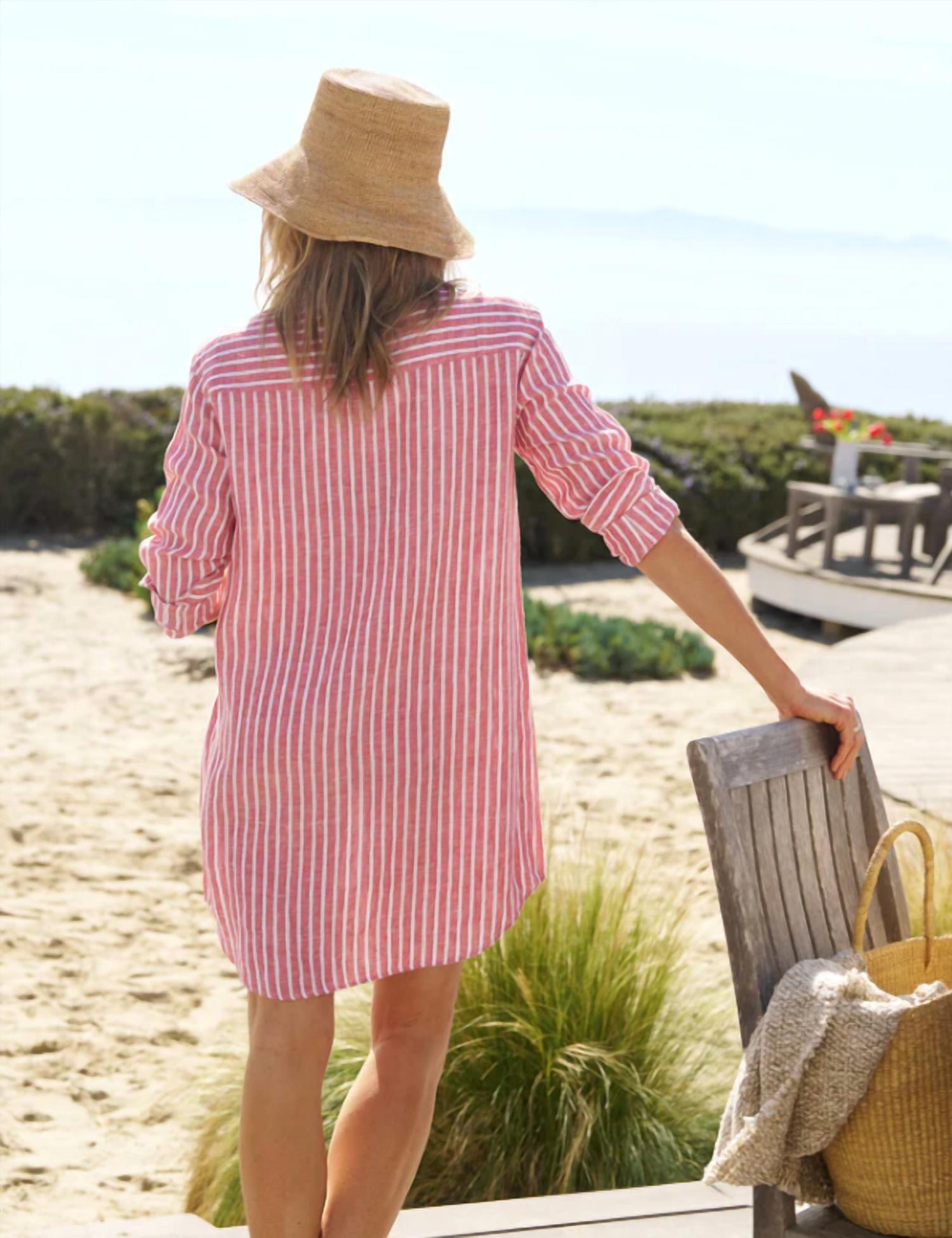 Frank & Eileen Women's Mary Classic Shirtdress in red white stripe - women's dress - alternate view