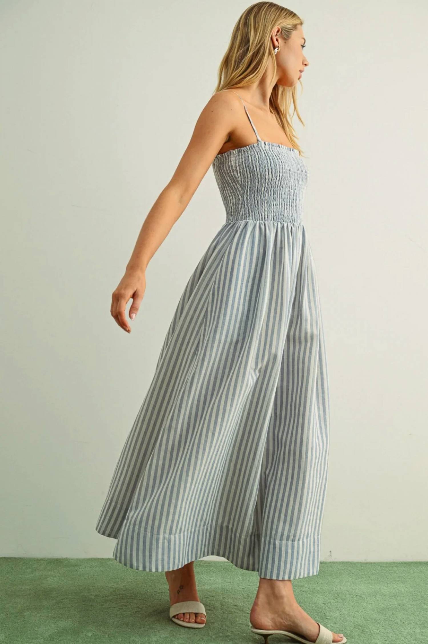 Miou Muse - Striped Smocked Maxi Dress