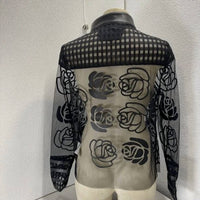 Frank Lyman - Women's Sheer Floral Mesh Jacket With Faux Leather Trim