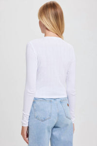 Goldie Lewinter Long Sleeve Pointelle Crop Cardigan in white - women's cardigan - detail view