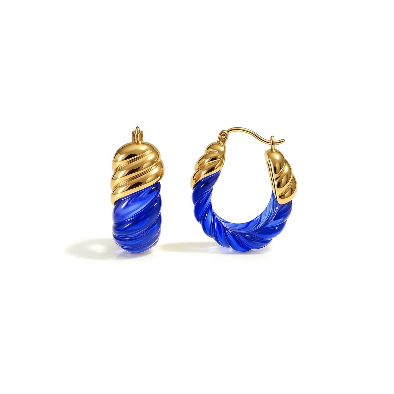 Gold & Honey - Women's Rope Shrimp Lucite Birthstone Hoop Earrings