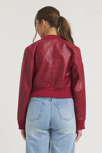 jakett Collins Stonewash Leather Jacket in red - women's jacket - detail view