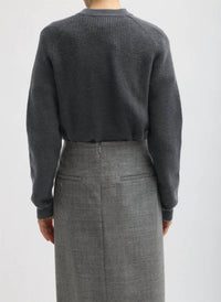 Tibi Techy Bonded Wool Crochet Trim Skirt in grey 1 - women's skirt - detail view