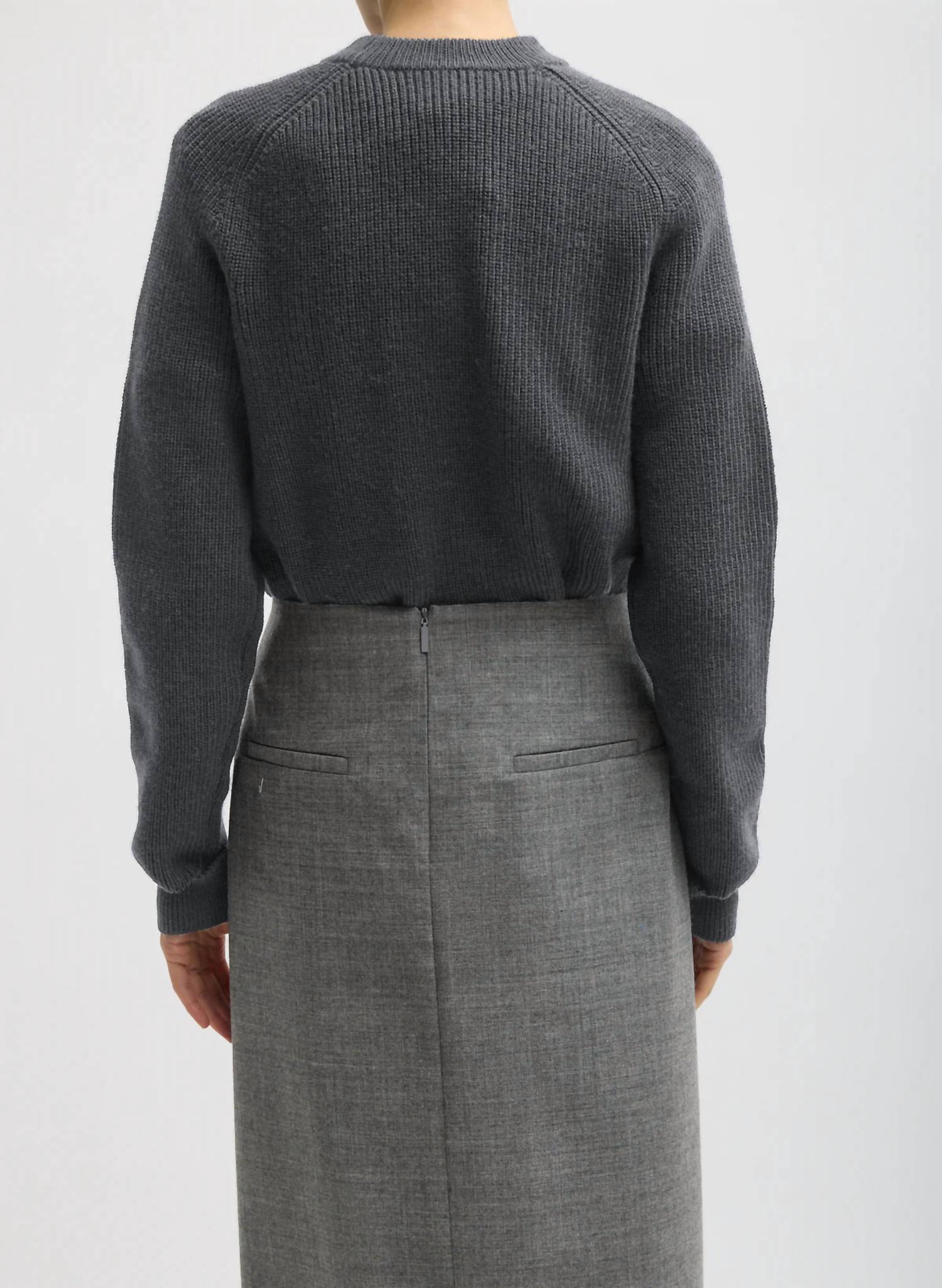Tibi Techy Bonded Wool Crochet Trim Skirt in grey 1 - women's skirt - detail view