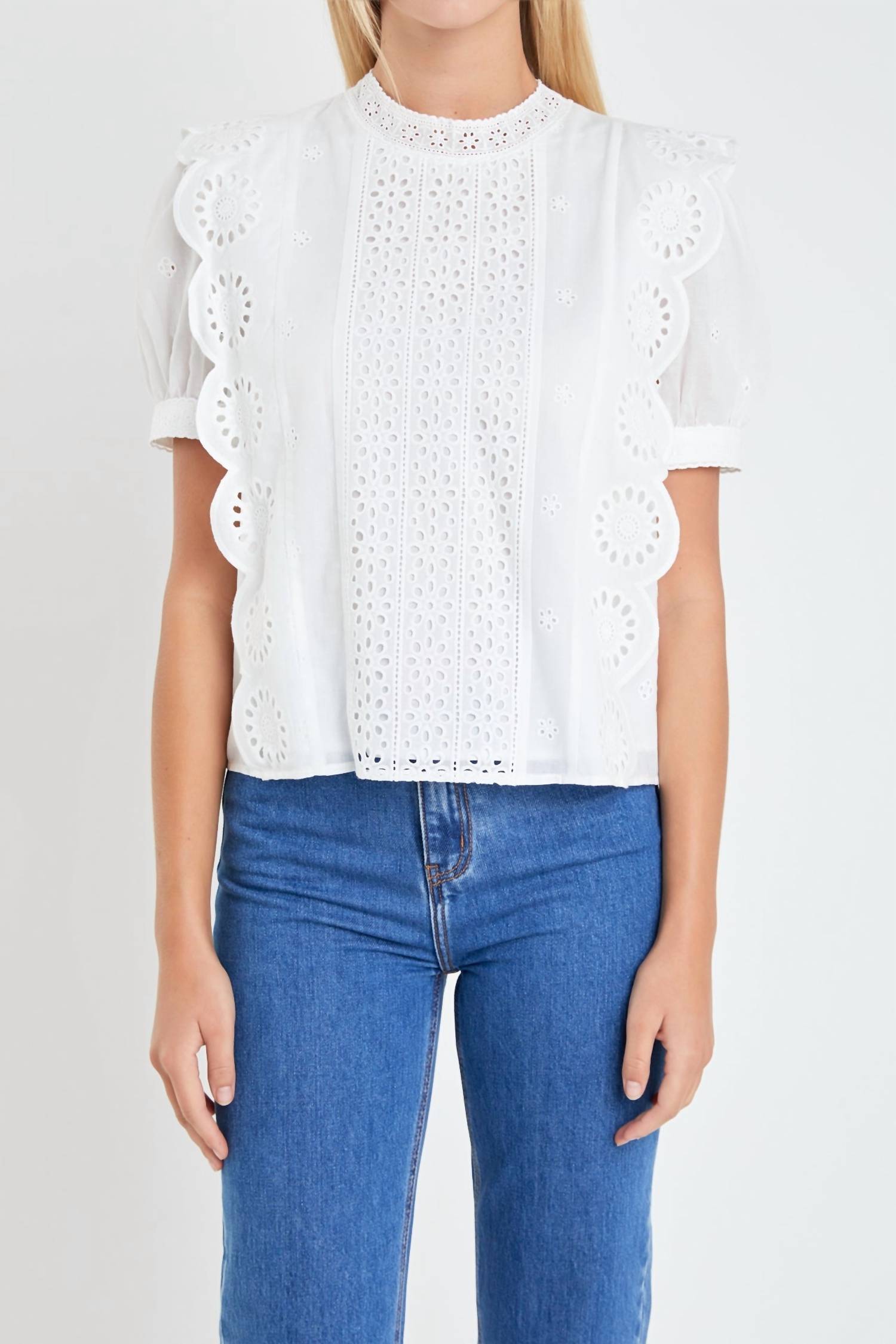 English Factory - Eyelet Short Sleeve Blouse