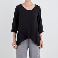 cut loose Double Layer Top in black - women's long sleeve top