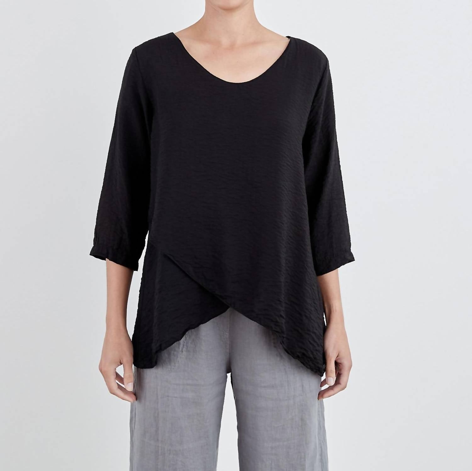cut loose Double Layer Top in black - women's long sleeve top