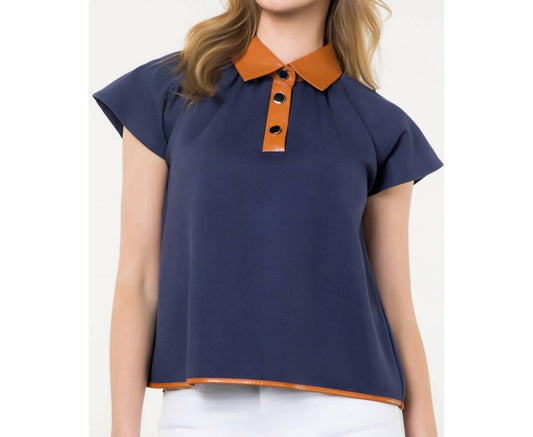 Thml - Contrast Collar Faux Leather Top