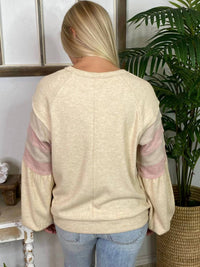 Very J - Crewneck Tee With Colored Band Sleeves