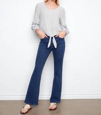 Charlie B - Striped Embroidered Sleeves Cotton Blouse