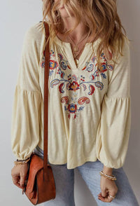 Legend Or Lies - Paisley Embroidered Notch V Neck Blouse